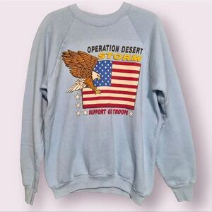 Operation Desert Storm Sweatshirt XL Powder Blue Iraq Eagle Flag Support VTG EUC